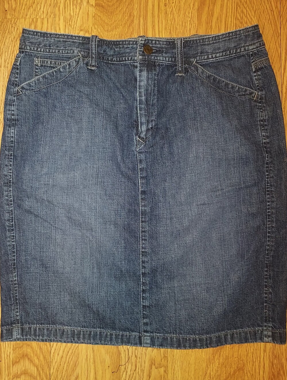Lauren Ralph Lauren Denim Skirt Petite 10P Blue Jean Straight Pencil Skirt Cotto